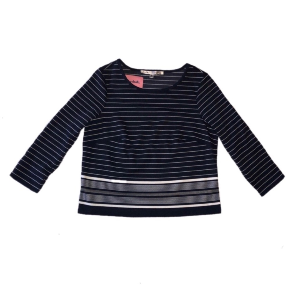 Max Studio Navy Striped Long Sleeve Top Medium